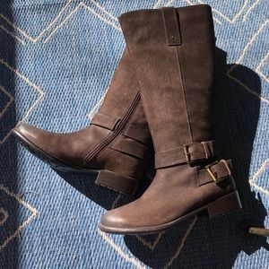 Clark’s Collection Oiled Suede Leather Knee High Boots, Dark Brown, 7